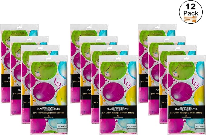 Exquisite 12-Pack Premium Plastic Tablecloth 54in. x 108in. Rectangle