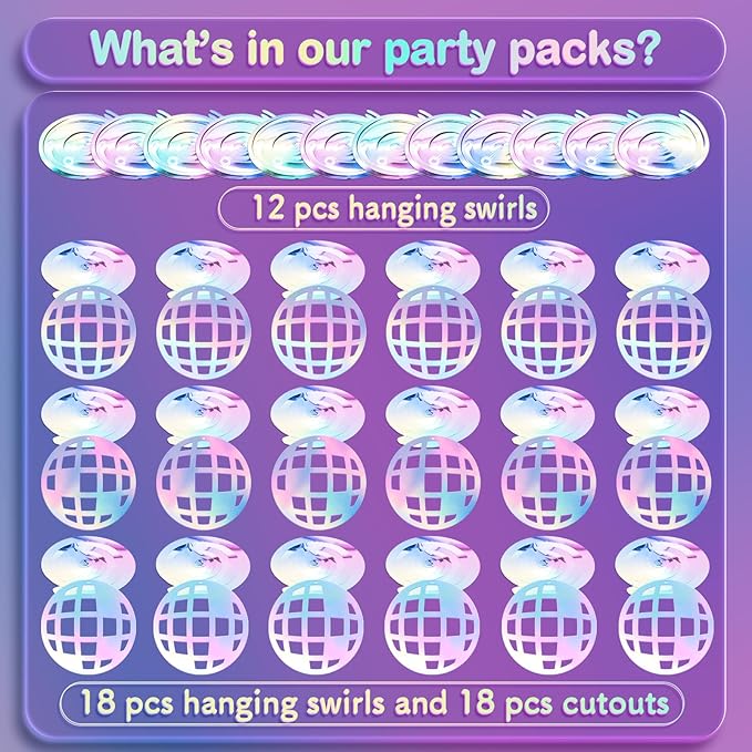 Disco Ball Hanging Swirls, 48Pcs 70s Disco Party Swirl Ceiling Decorations Colorful Disco Ball Ceiling Streamer for Hippie 1970s Party Birthday Supplies