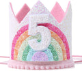 WAWUO Birthday Rainbow Girl Crown, Birthday Hat For Event Party Supplies, Photo Props