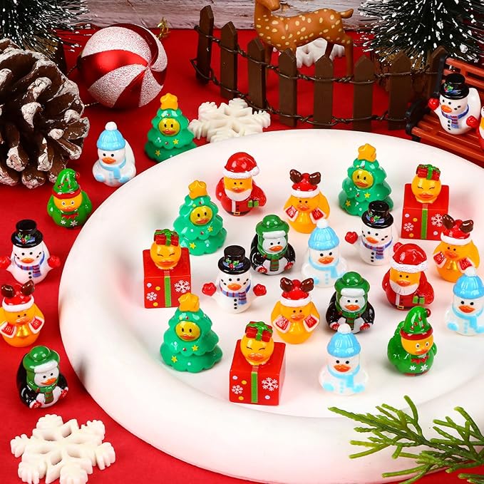 200Pcs Christmas Mini Ducks 8 Style Miniature Resin Ducks Bulk Xmas Tree Snowman Santa Reindeer Elf Gift Box Duck Figurines for Christmas Holiday Party Gifts Stocking Fillers Dollhouse Decorations