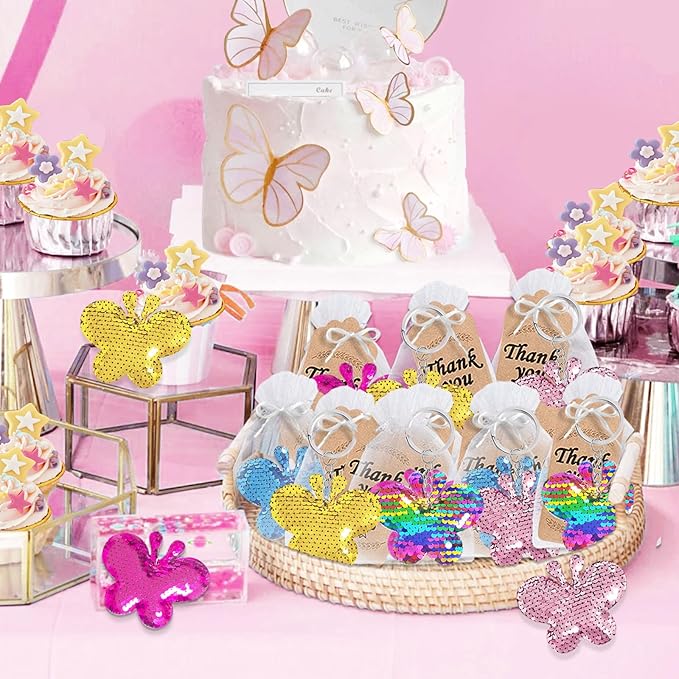 CiciBear 25 Pack Butterfy Sequin Keychains for Butterfy Party Favors, Kids and Adults Birthday Gift, Baby Shower, Party, 5 Colors