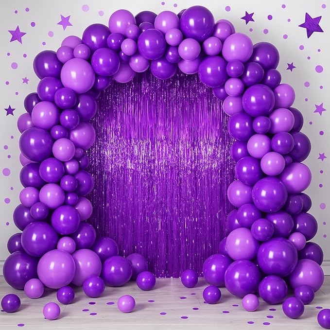 3.3 x 6.6 ft Foil Fringe Backdrop Curtains, Tinsel Streamers Party Decorations, Fringe Backdrop for Birthday, Baby Shower, Gender Reveal, Graduation (6, Purple)