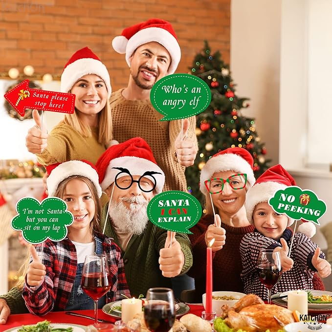 KatchOn, Christmas Photo Booth Props - Pack of 47, Little DIY | Christmas Decorations Indoor, Outdoor | Party Photo Props, Selfie Prop | Merry Xmas Party Prop with Pose Signs for Decorations