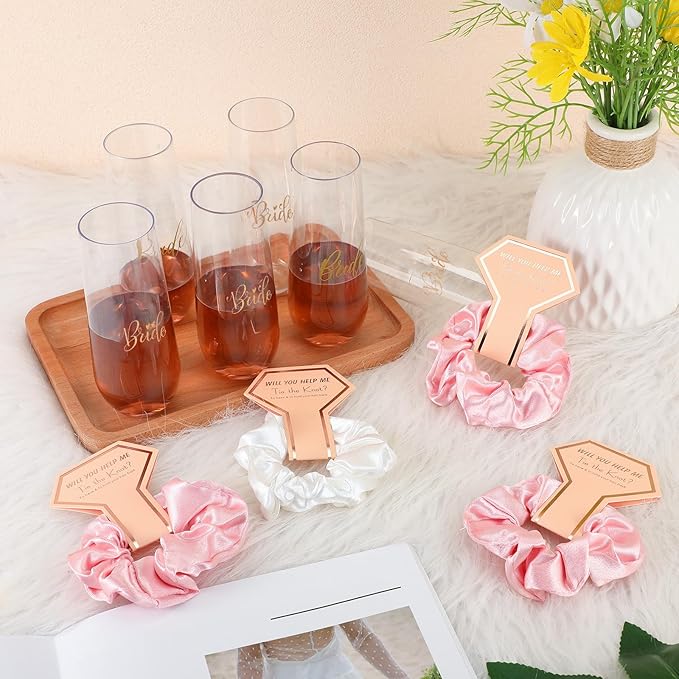 Panitay 42 Pcs Bridal Robes Sets Bride Robes Bridesmaids Proposal Gift Heart Sunglasses Champagne Flutes for Wedding Party