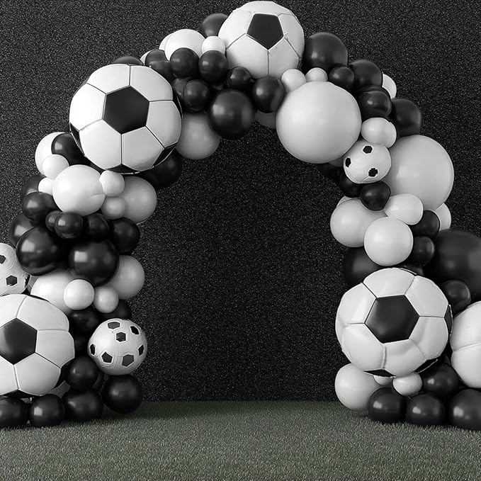 Soccer Party Decorations, Soccer Balloon Garland Arch Kit, Black White Football Print Balloons with Soccer Foil Balloons for Sports Fan Birthday Soccer Theme Party Decorations
