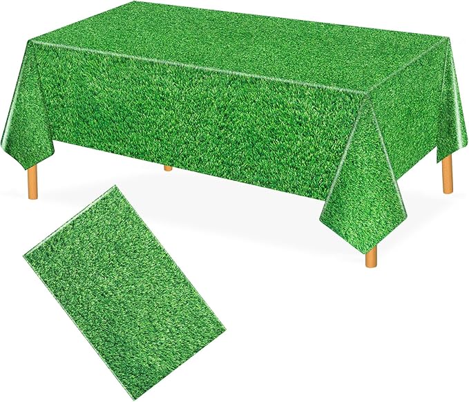 54 x 108 Inch Grass Party Tablecloths Disposable Plastic Green Table Cover for Golf Birthday Party Hole in One Decorations Outdoor Indoor Supplies