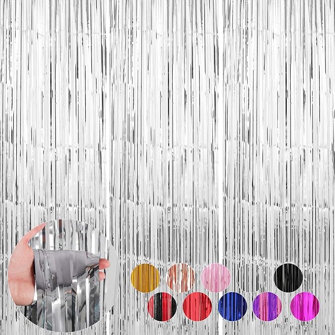 3 Pack Silver Foil Fringe Curtains Streamers Party Decorations 3.3 x 8.2 ft, Tinsel Curtain Fringe Backdrop for Parties, Silver Door Fringe Birthday Streamers, Photo Booth Backdrops, Party Decor