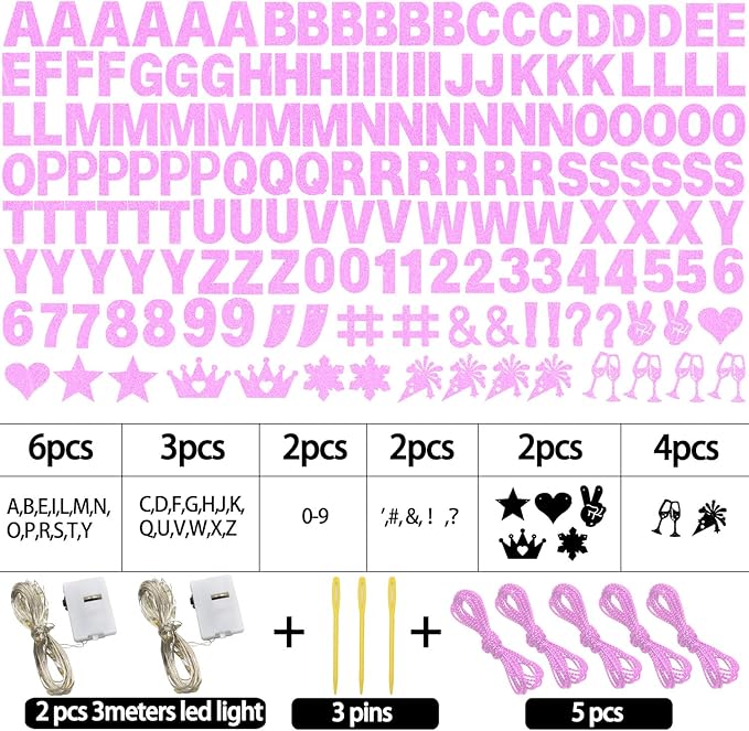 175Pcs DIY Custom Letter Banner Glitter Customizable Banner Kit 0-9 Numbers DIY Girls Happy Birthday Letters Personalized Banners for Wedding Birthday Party Decorations Supplies(Dazzling Light Pink)