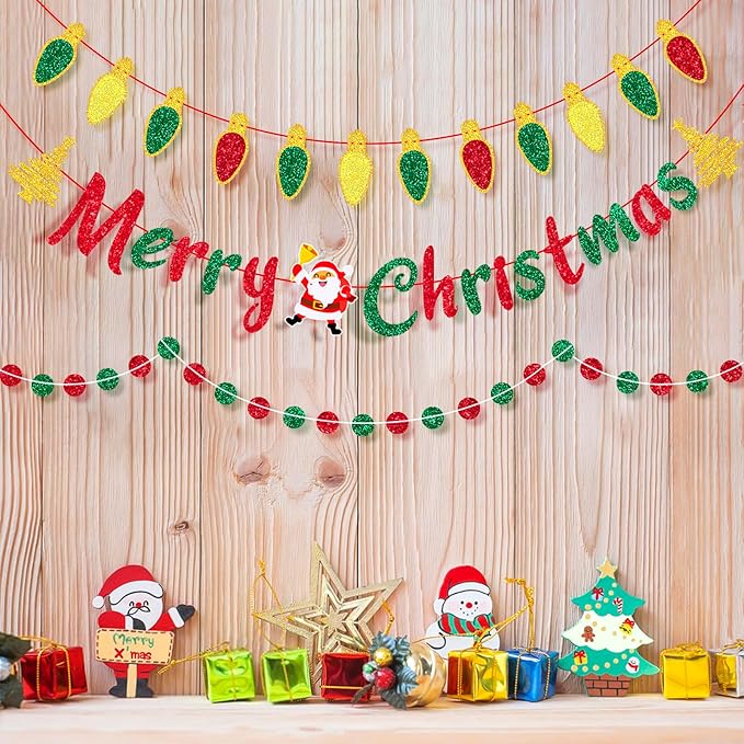 Christmas Banner Decorations - Glitter Merry Christmas Banner - Christmas Decorations, Indoor/Outdoor Party Supplies for Holiday Decor, Home, Office, Classroom, Fireplace and more