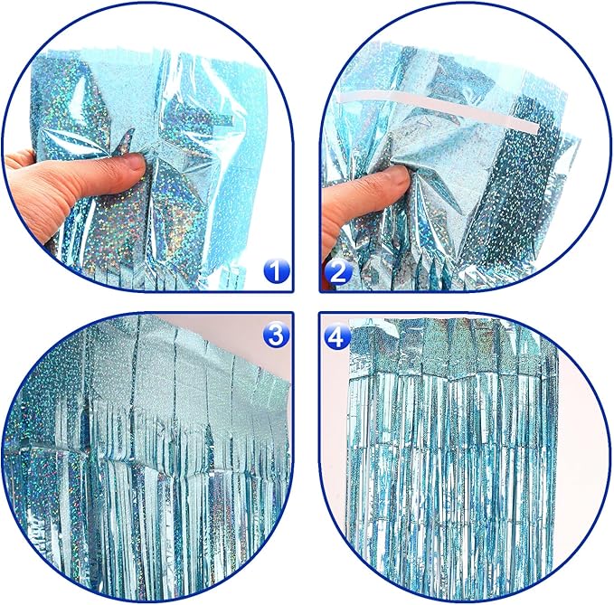 Light Blue Backdrops Curtains Party Decorations, Tinsel Streamers Birthday Decoration for Women Men, Photo Booth Props for Wedding, 2Pack 3.28X6.56Ft