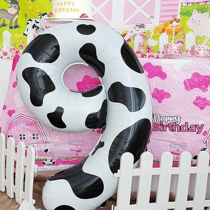 Cow Print Balloon Birthday Decorations Supplies,40 inch Number 9 Balloon | Cowgirl Theme Number Balloons for 9st Birthday Party | Farm Barn Decor for kids