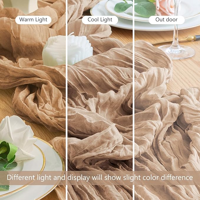 Wokceer Cheesecloth Table Runner Nude Brown 10FT Boho Gauze Cheese Cloth Table Runner for Party Long Rustic Sheer Table Runners for Baby Bridal Shower Wedding Easter Table Decor