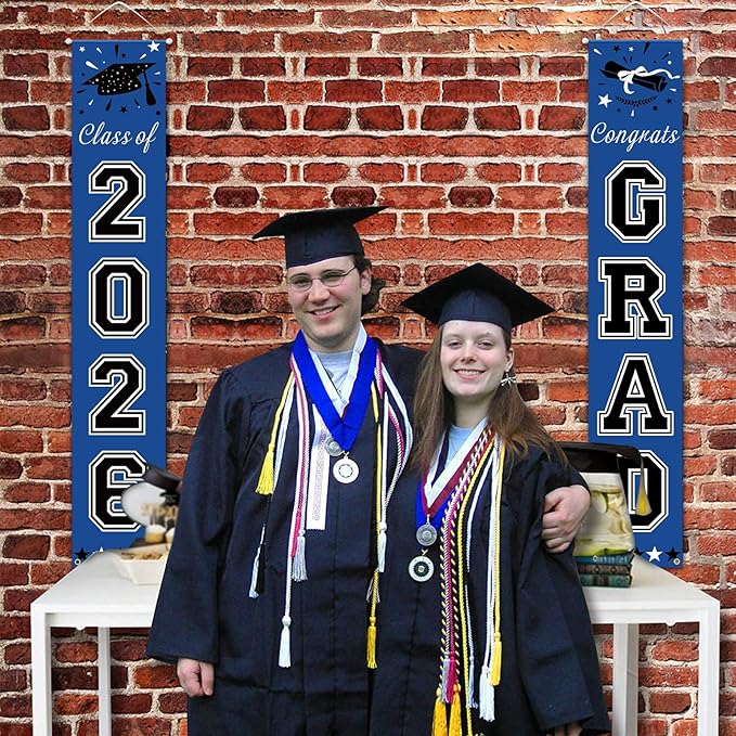 DAZONGE 2026 Graduation Decorations Blue, Congrats Grad Porch Banner for Any Schools or Grades 2026 Graduation Party Decorations