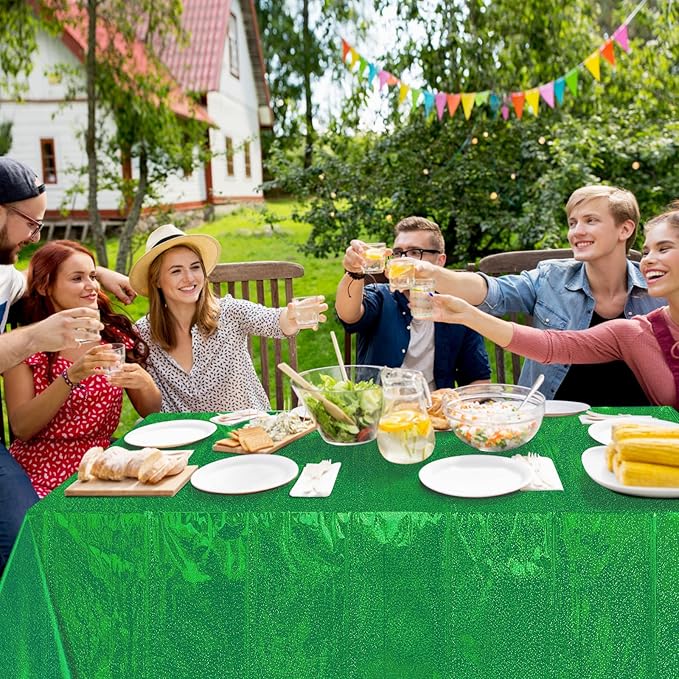 6 Pack Iridescent Green Plastic Tablecloths, Shiny Disposable Laser Rectangle Table Covers, Holographic Foil Tablecloth for St. Patrick's Day Birthday Christmas Witch Theme Party, 54x108Inch
