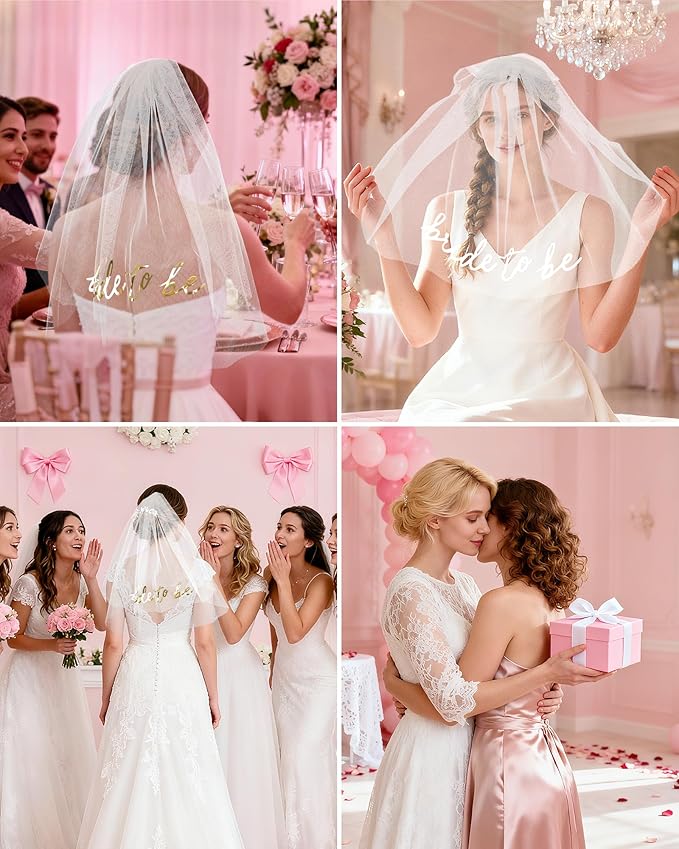 Bride to Be Wedding Veil Bachelorette Party Favors Accessories, White Bridal Shower Gifts for Bride Decorations Short Headband Engagement Gifts for Women