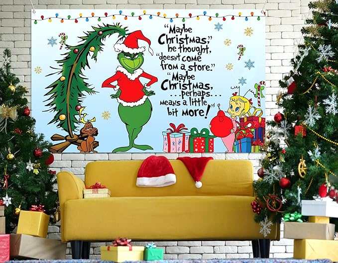 Sunwer Merry Christmas Photo Booth Backdrop Green Elf Winter Holiday Party Decor Xmas Indoor Outdoor Wall Hanging Background Decoration Supply (5.9×3.6ft)