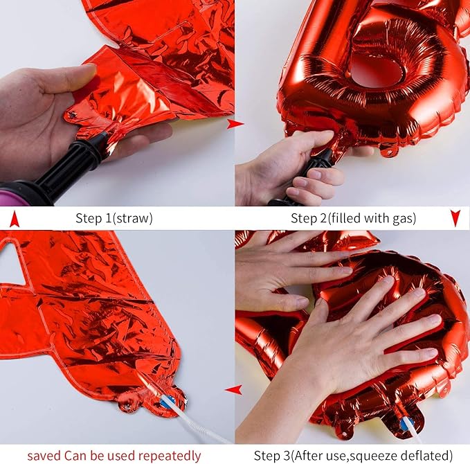 TONIFUL Red Happy Birthday Balloons 16 Inch Mylar Foil Letters Birthday Sign Banner Balloon Bunting Reusable for Girls Boys Kids & Adults Birthday Decorations and Party Supplies