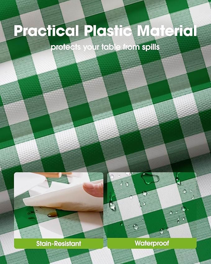 Pureegg Plastic Table Cloth Disposable 8 Pack, 54 x 108 Inch Table Cloths, Easter Party, Picnic, Wedding, Decorative Tablecloths, Rectangle, Baby Blue Plastic Cover, Leakproof & Sturdy, Green Plaid