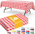 Red Checkered Plastic Table Cloth - 4 Pack 54" × 108" Rectangle Disposable Tablecloths for 6FT Tables, Table Cover for Party, Holiday & Gathering Use