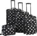 Rockland Polka Softside Upright Luggage Set, Expandable, Lightweight, Black Dot, 4-Piece (14/19/24/28)