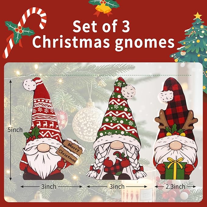 3Pcs Christmas Gnomes Decorations Indoor Christmas Table Decor Wooden Gnomes for for Home,Fireplace Mantel,Shelf,Office Desk,Party Decor-Xmas Holiday Decorations