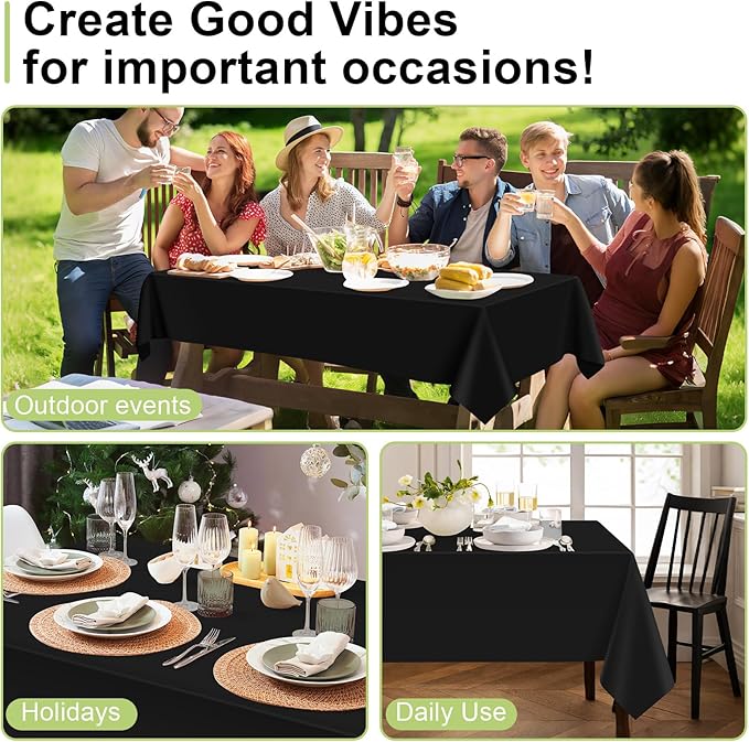 QIKSION Black Plastic Table Cloth Disposable 3 Pack, 54 x 108 Inch Tablecloths for Party, Graduation, Halloween Decorations, Rectangle Table Cover