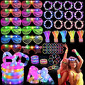 156 PCS Glow in the Dark Valentines Day Party Supplies, 12 Light Up Pop Tubes, 12 LED Glasses, 12 Light Up Headband, 20 Finger Lights and 100 Glow Sticks, Neon Party Favors for Glow Party, Birthday