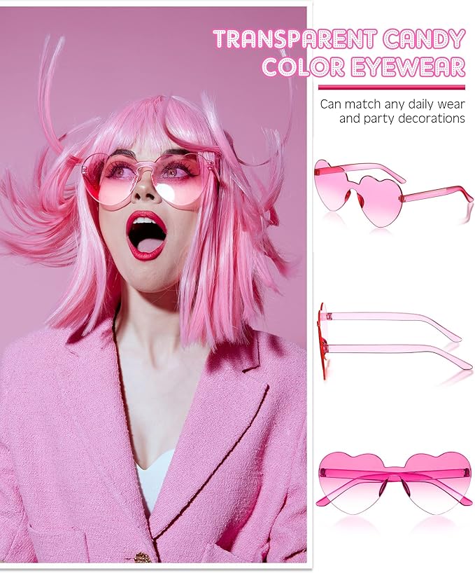 Frienda 8 Pairs Heart Shaped Sunglasses for Women Rimless Heart Glasses Candy Color Sunglasses for Party Favor