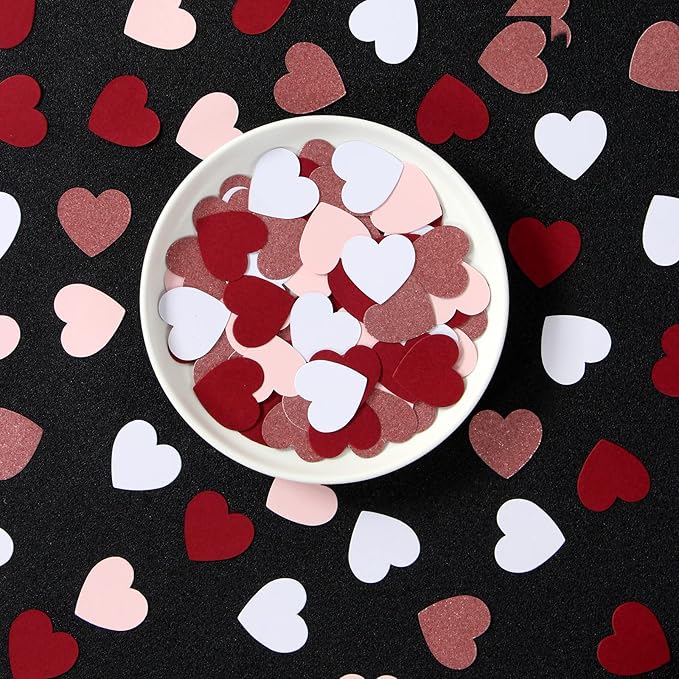 Rose-gold Pink Burgundy Valentines-Decorations Heart-Confetti - 300pcs Mohters Day Glitter Table Paper Confetti,Princess Tea Sweet 16 18 Birthday Decor Lasting Surprise