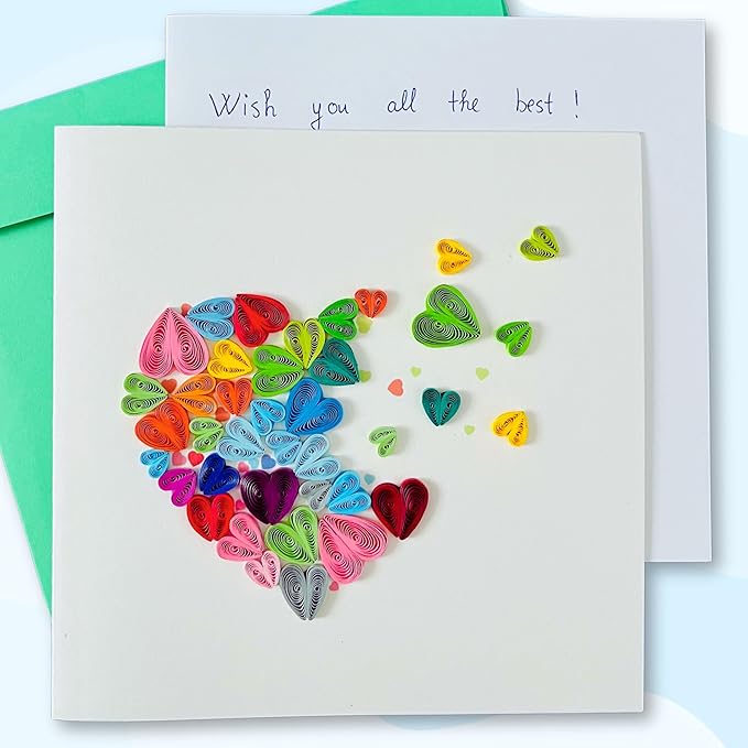 Quilling Cards, handmade card, quilled cards with Handmade Art for all occasions: quilling birthday card for women, Birthday card, mother... colorful heart design (Breaking heart)