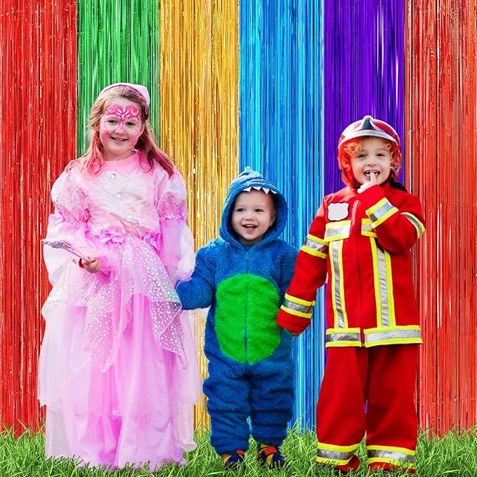 4 Pack Rainbow Foil Fringe Curtains, 3.3ft x 6.6ft Mexican Style Rainbow Streamer Curtain, Photo Booth Props Backdrop for Birthday Party, Christmas Decor, Mexican Cinco De Mayo Decorations