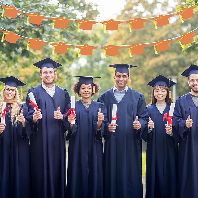 16PCS Orange 2025 Congrats Grad Banner, Glitter 2025 Graduation Decorations Banner, Class of 2025 Banner Garland High School College Graduation Party Decorations Supplies Decor