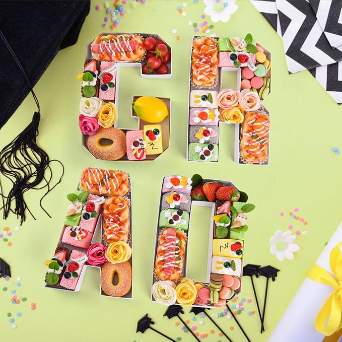 GRAD Set Cardboard Letter for Charcuterie 10.2'' Congrats Grad Fillable Tray Charcuterie Paper Box for Graduation Party Decorations Chocolate Candy Cupcake Container