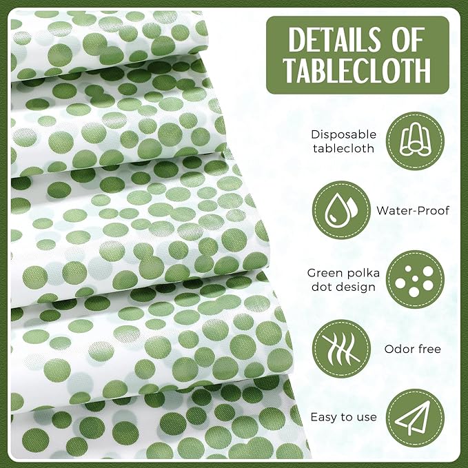 Breling 8 Pack White and Sage Green Disposable Plastic Tablecloths and Satin Table Runner Set, 54 x 108 Inch Tablecloth, 12 x 108 Inch Table Runners for Wedding Graduation Birthday Baby Shower