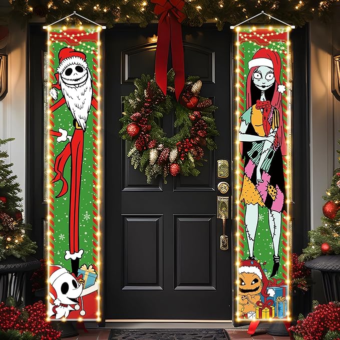 Jack Sally Lighted Banners Porch Signs Christmas Decor Christmas Nightmare Banner Christmas Decorations Outdoor Party Home