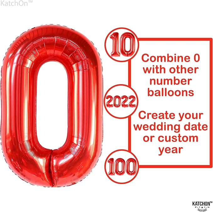 Giant, Red 0 Balloon Number - 40 Inch | 0 Digit balloon, Red Party Decorations | Red Zero Balloon, Number 0 balloons For Turning red Happy Birthday Decorations