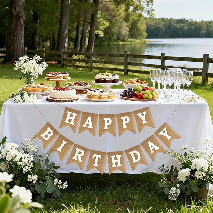 Anwyll Happy Birthday Banner - NO DIY Burlap Happy Birthday Banner Sign Happy Birthdays Party Decoration Happy Birthdays Banners Bunting for Women Men Girl Boy Celebration Party Backdrops (Brown)