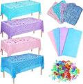 8 Pcs Fish Net Decorative Tablecloth Set, Ocean Waves Plastic Tablecloths with Cotton Fish Net Set for Nautical Themed Birthday Pirate Mermaid Party Decorations