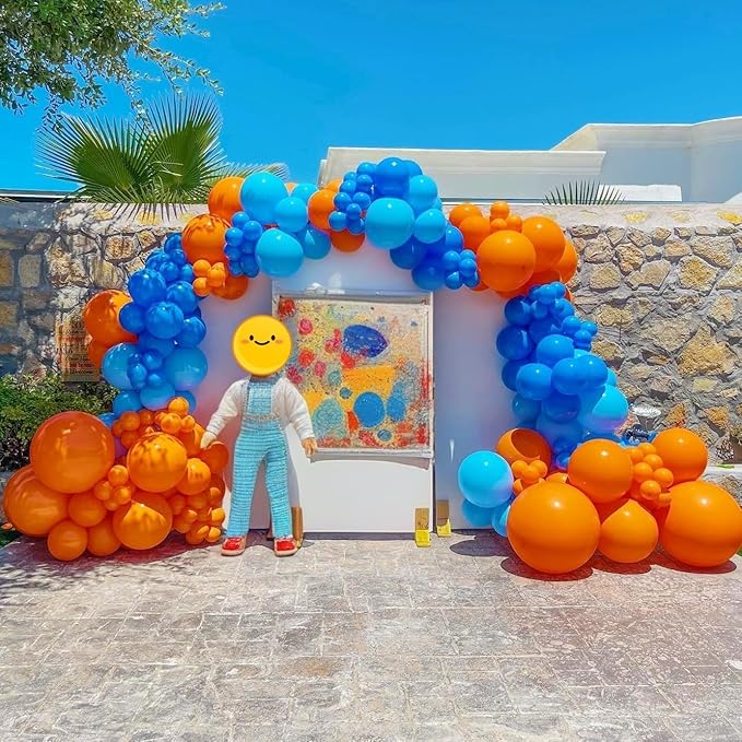 Dog Paw Balloon Arch, 105 Pcs Blue and Orange Paw Print Balloons Garland Kit, Big Bone Foil Balloon Orange Blue Confetti Balloons for Kids Children Dog Theme Birthday Party Decorations Supplies