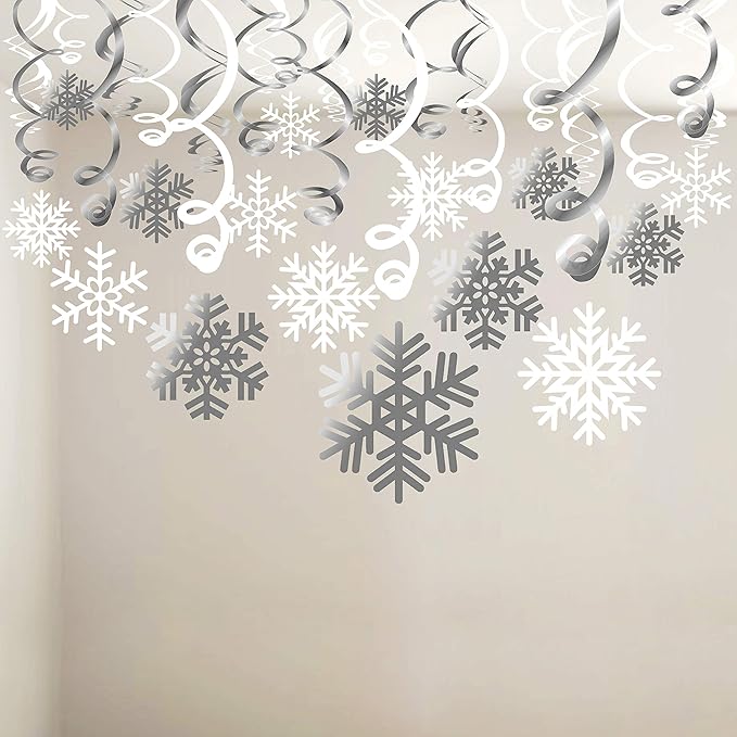 Snowflake Swirls Decoration(30pcs), Konsait Merry Christmas Snowflake Hanging Swirls Garland Foil Ceiling Ornaments for Xmas Winter Wonderland Holiday Party Decor Supplies,Already Assembled