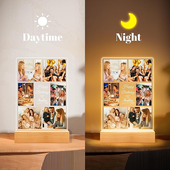 Custom Picture Frames with Photo, Personalized Picture Frame with Night Light, Custom Photo Frame, Customized Best Friend Photo Gifts, Personalized Birthday Gifts for Women Friends Her Him