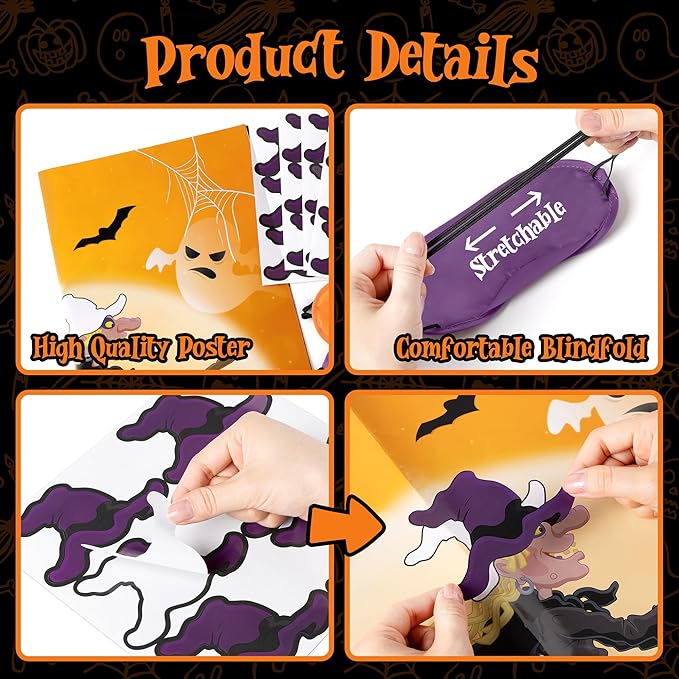 Halloween Pin The Hat on The Witch Party Games Poster with 24 Stickers Fun Hocus Pocus Entertaining Activities Holiday Carnival Celebrations Birthday Party Decorations Supplies Wall Decor for Kids