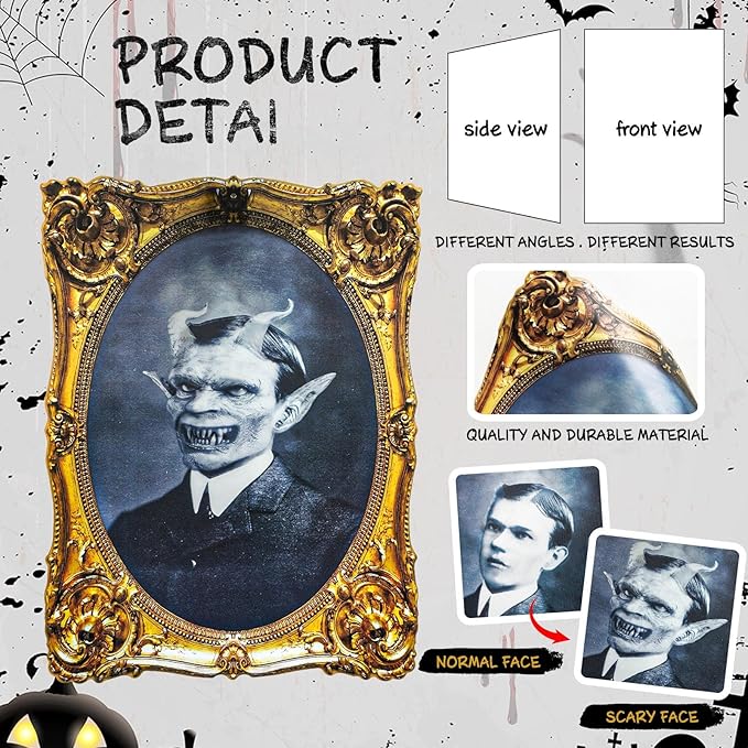 ECGER Halloween Decorations Indoor, Haunted Scary Decor - 3D Changing Face Pictures, Vintage Moving Wall Portraits Frame, For Horror Spooky Party Mansion Castle House Home Decoration(12 Pieces)