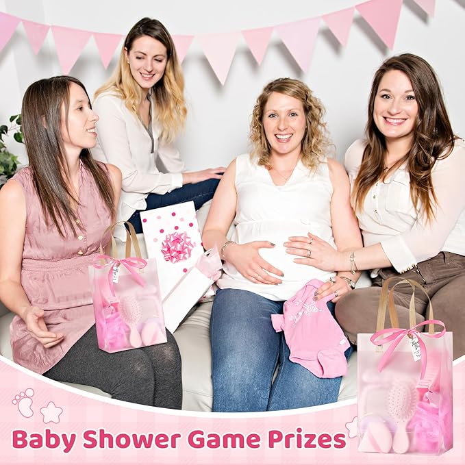 74Pcs Baby Shower Prizes for Game Winners Baby Shower Favors Gifts including Headband Hair Brush Jewelry Box with Gift Bag for Baby Shower Game Prizes Wedding Bridal Shower Favors (Pink)