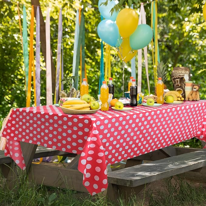 2 Pieces Red Polka Dot Rectangle Tablecloth - 54x72“ Decorative & Stain Resistant Table Cloth with Polka Dot Pattern, Table Cover for Dining Table, Buffet, Wedding, Camping, Party & Wedding