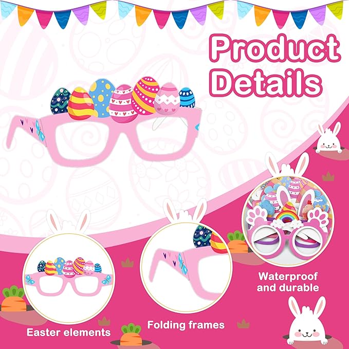 Easter Party Glasses Frames 24 Pcs Easter Bunny Chick Carrot Eggs Easter Photo Booth Party Decorations
