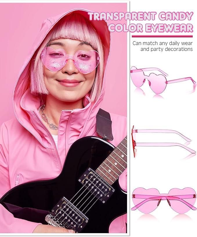 Photect 12 Pair Heart Shaped Sunglasses Neon Color Transparent Heart Glasses for Women Party Favor