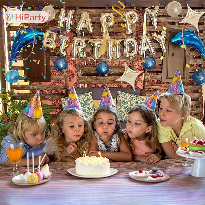 Silver Happy Birthday Balloon Banner, 16 Inch Mylar Foil Letter Birthday Balloons with 6pcs Star Balloons, Birthday Party Decorations for Kids Boys Men Adults Birthday Party Supplies