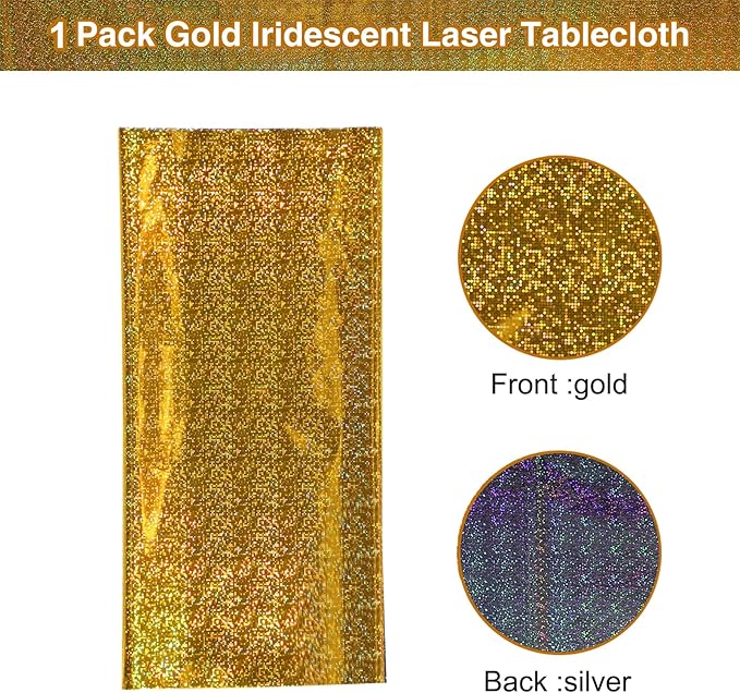 1 Pack Iridescence Plastic Tablecloths Shiny Disposable Laser Rectangle Table Covers Holographic Foil Tablecloth Iridescent Party Decoration Birthday Bridal Wedding Christmas 54" x 108" (Gold)