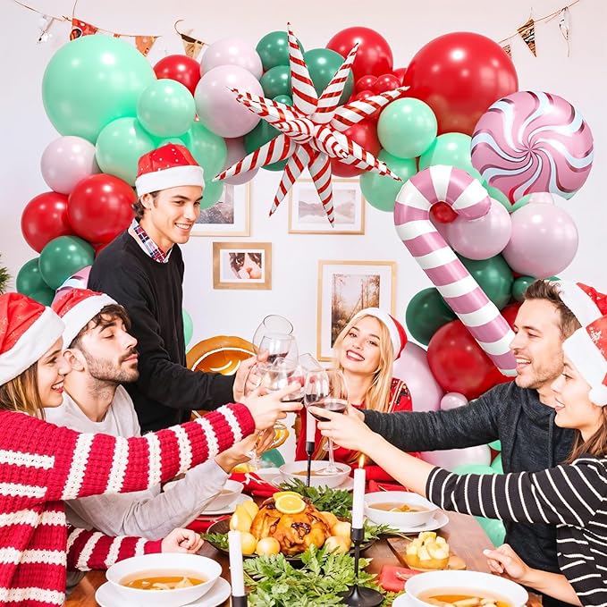 Christmas Balloon Arch Garland Kit,120PCS Christma Pastel Pink Green Balloons, Candy Crutch Gingerbread Foil Ballons for MerryChristmas Party Decorations Party Supply Birthday,Baby Shower